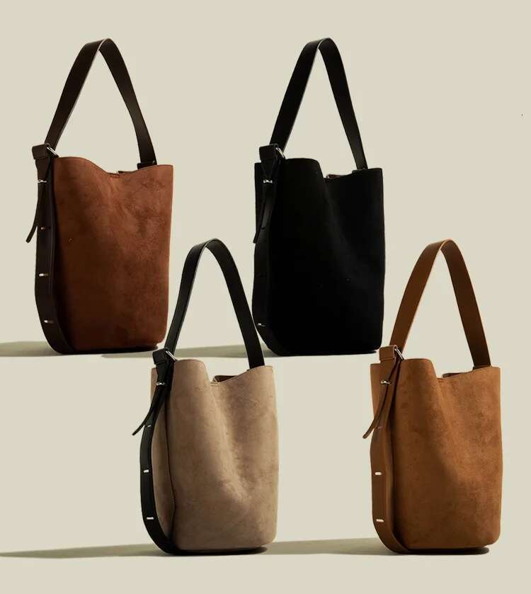 Vintage Women Bucket Shoulder Matte Leather Female Messenger Crossbody Bag Wide Strap Lady Handbag Bolsos Brown Totes