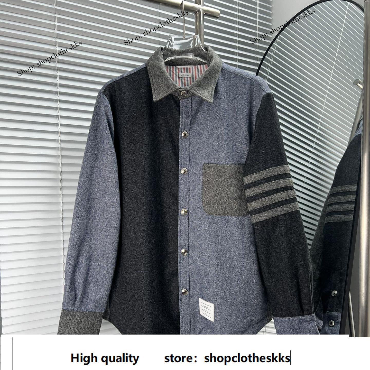 TB Trendy Brand Men's and Women's Long Sleeve Four-Stripe Color-Block Retro Denim Shirt Jacket Fashionable Outfit