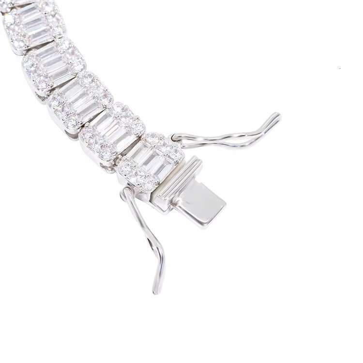 Hiphop GRA Certificate Luxury Baguette Moissanite 9mm Wide 925 Solid Silver Hip Hop Necklace Tennis Chain