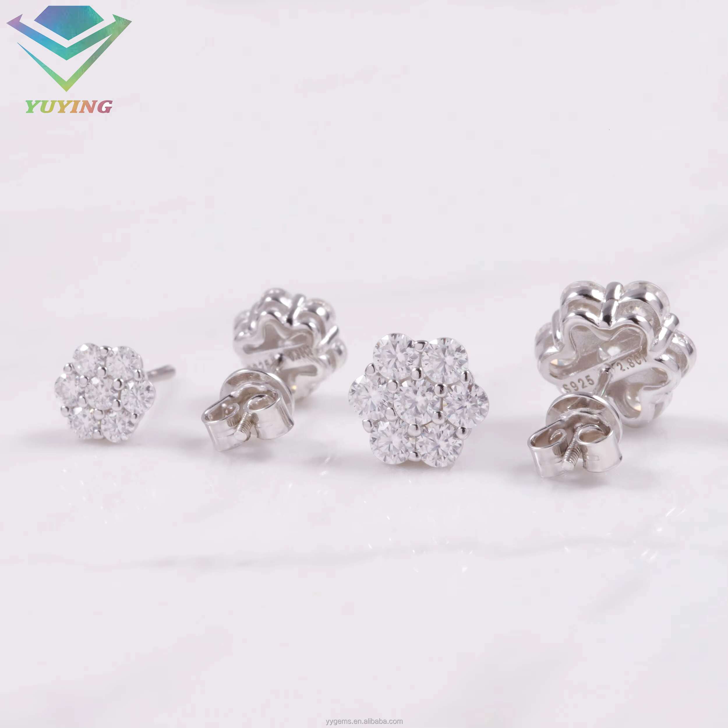 Yu Ying Flower Shape Vvs Moissanite Diamond 925 Silver 7-10mm Wide Earrings for Women Fine Jewelry