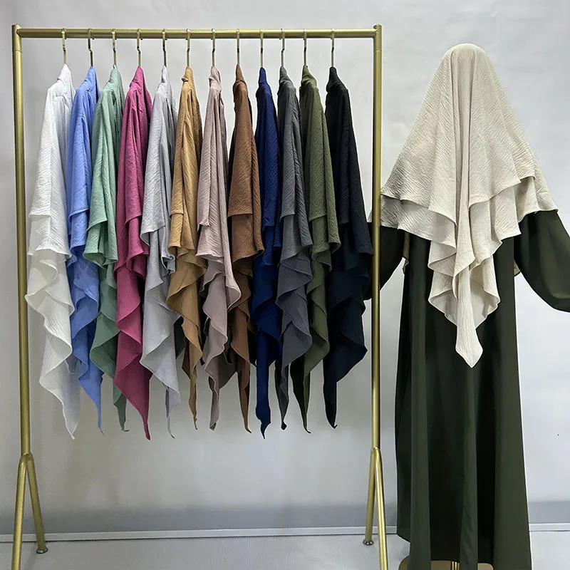 Khimar Two Layer Jazz Crepe Double Layers High Quality Muslim Modest Fashion Prayer Long Hijab Wholesale Islamic Clothing 250420