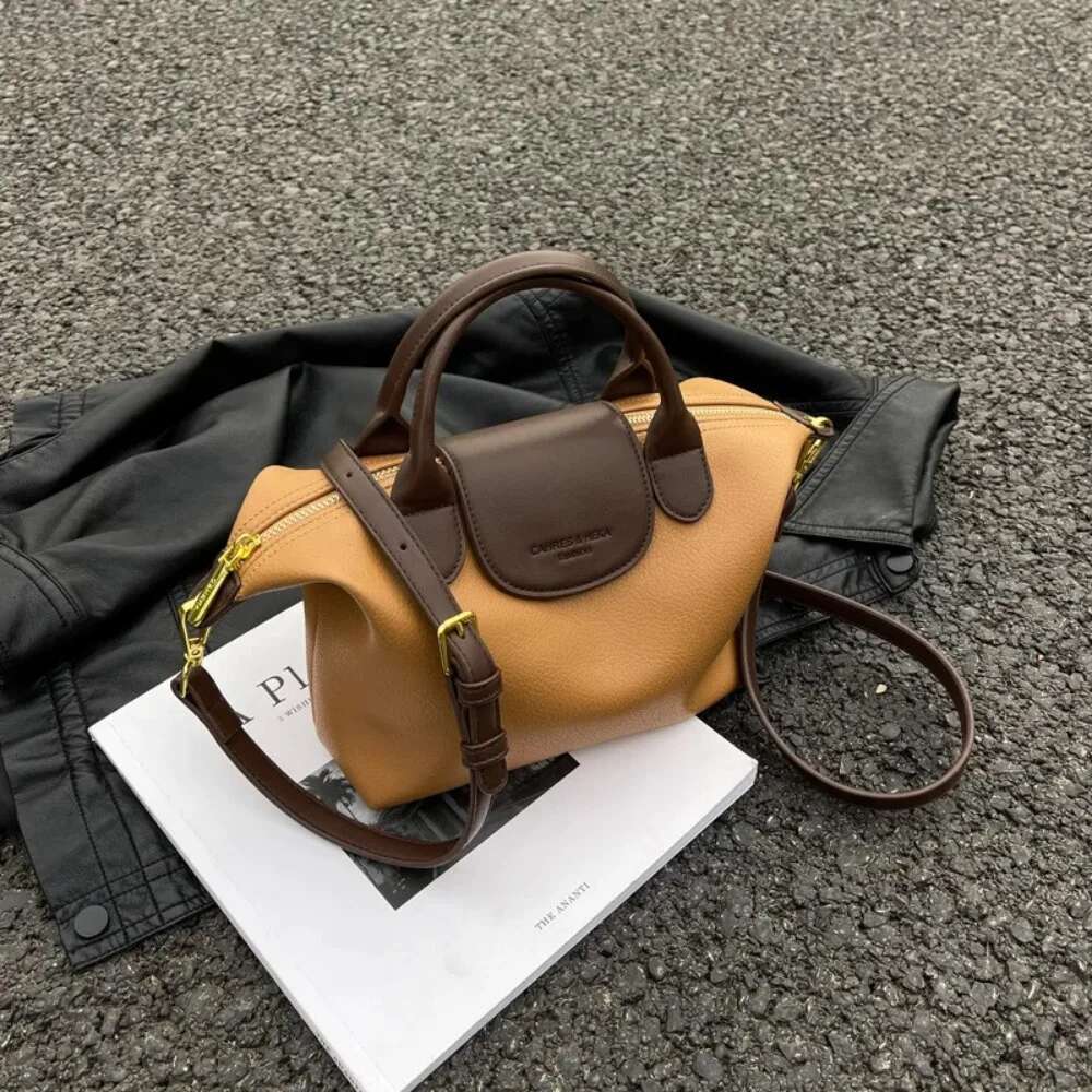Fashion mommy 2025new arrival leather texture contrast colorsatcheleasiest for match shoulder crossbody bag