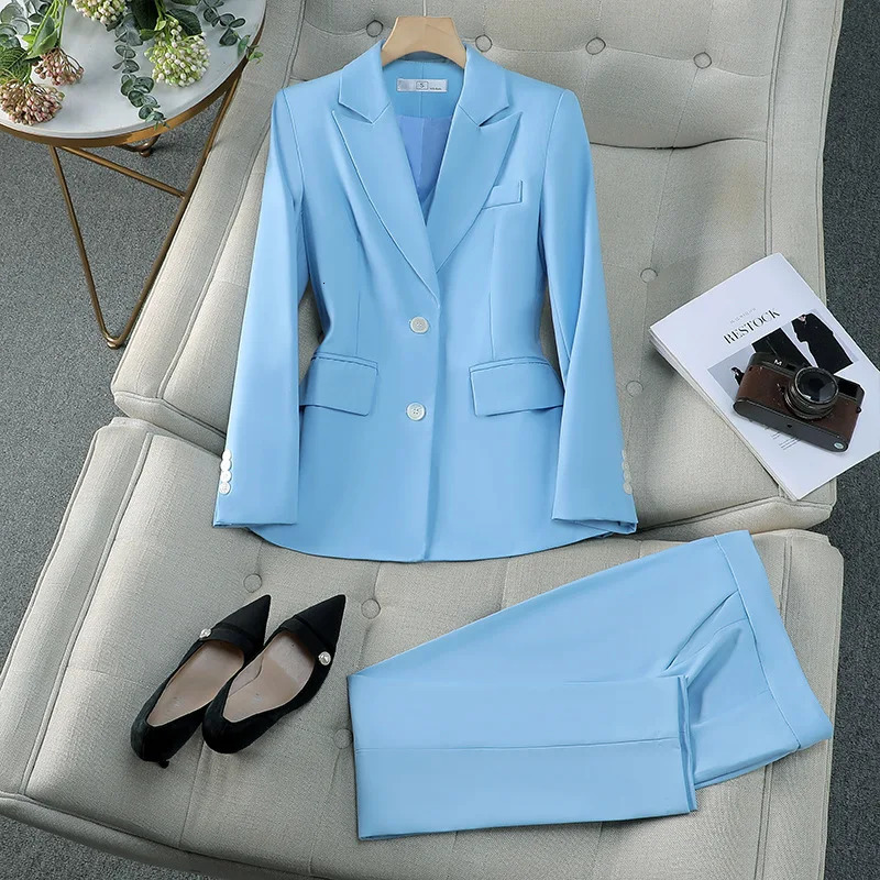 Pink womens suit jacket casual office pants set single chest 2piece graduation wedding dress 250530
