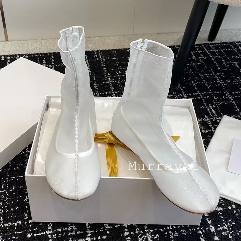 Round Toe Solid Color Rear Button Cool Boots Women Mesh Breathable Flat Heels Ankle Boots Summer Sexy Fashion Short Boots 250428
