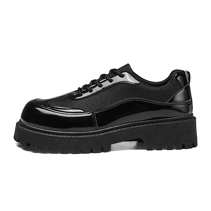 British Style Black Round-toe Derby Shoes Men's Thick-soled Leather Shoes Casual Shoes