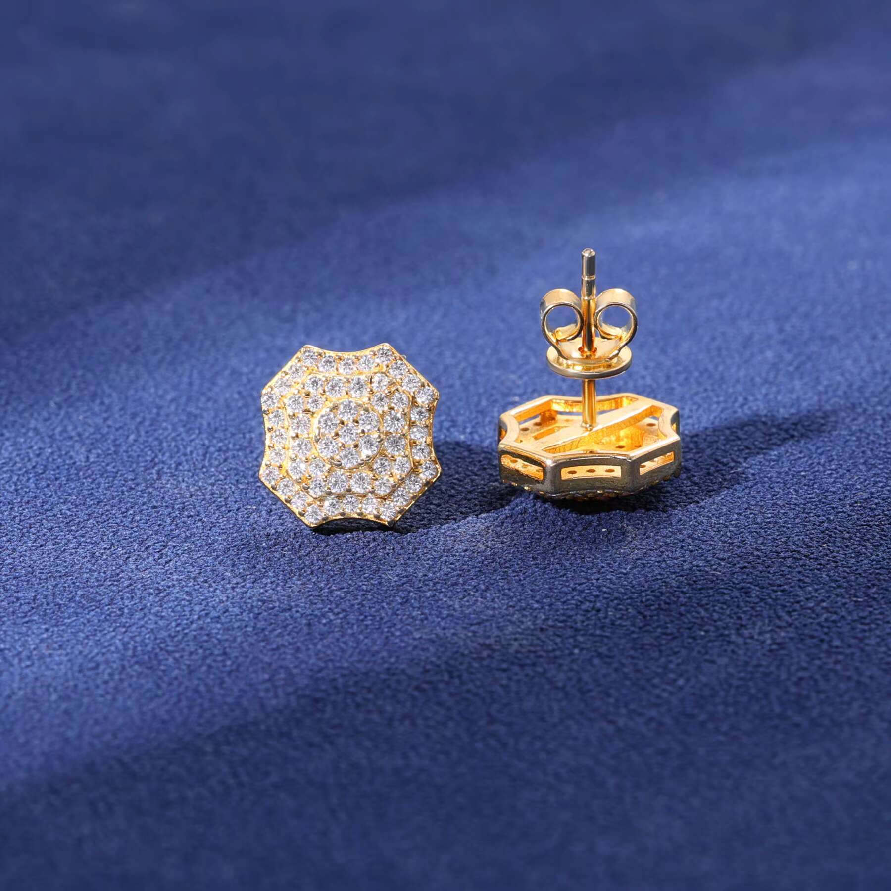 Iced Out Geometric VVS Moissanite Diamond Jewelry Hip Hop 925 Silver Push Back Bolt Stud Earrings 100% Pass Diamond Test