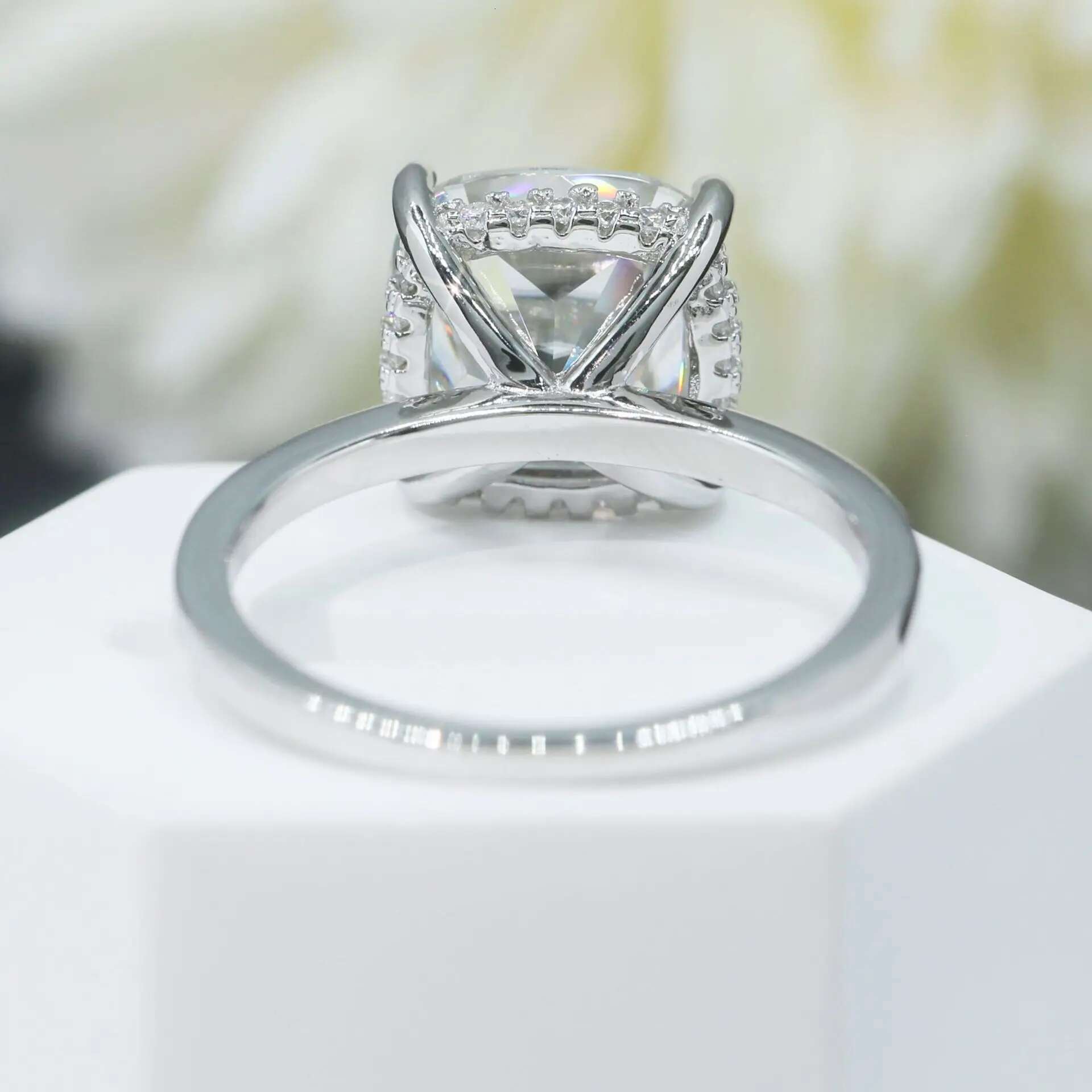 5CT Full Moissanite Diamond D Color VVS Cushion Cut Womens Ring S925 Sliver Plated White Gold Wedding Fine Rings for Women