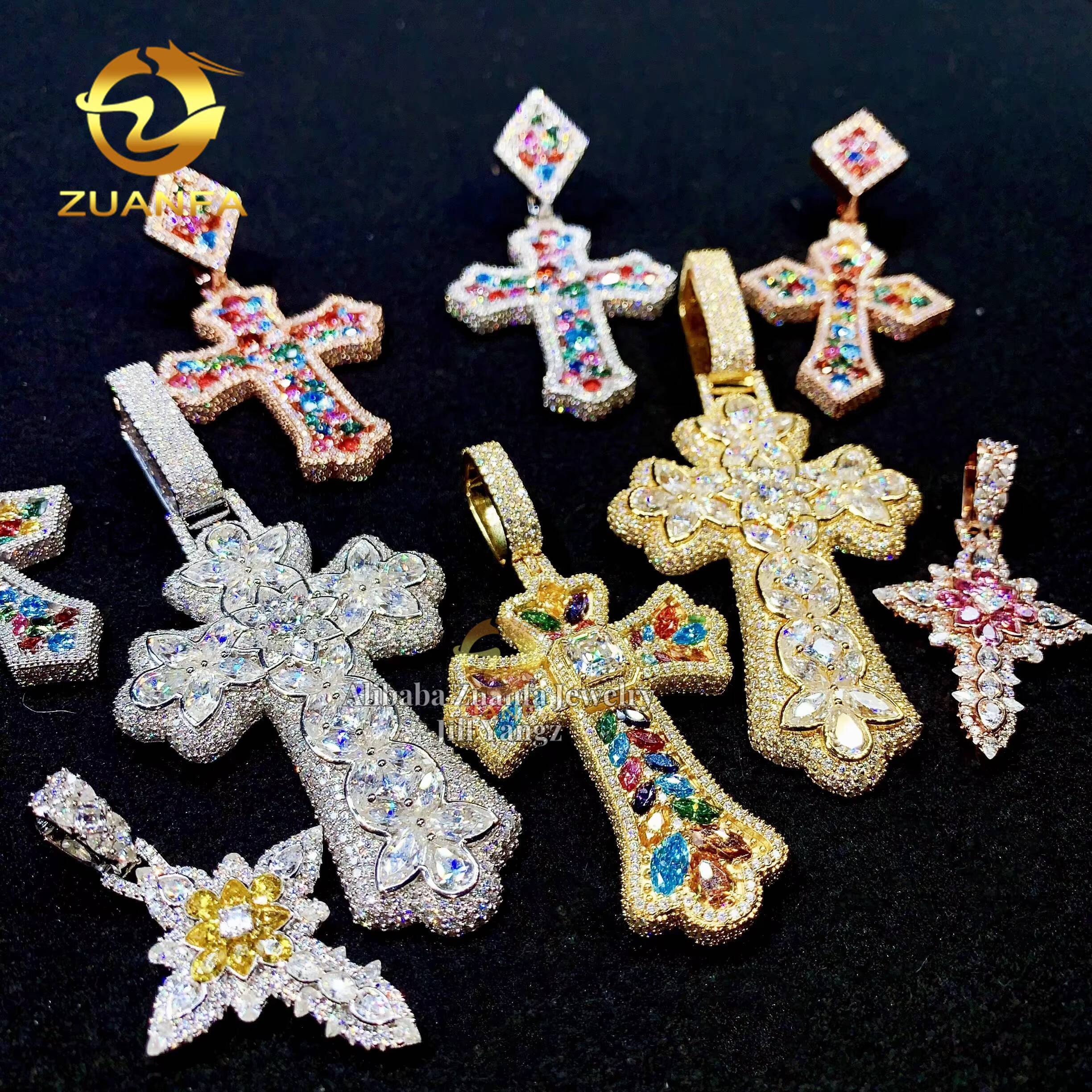 Ready Stocks HOT Selling New Design Color Moissanite Cross Pendant Collection Iced Out Jewelry Custom Moissanite Pendant