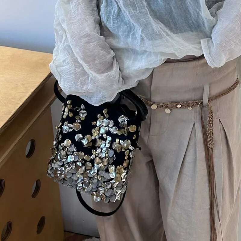 2025 New Unique Design Exquisite Sequin Handbag Bucket Handmade Shoulder Crossbody Bag For Women