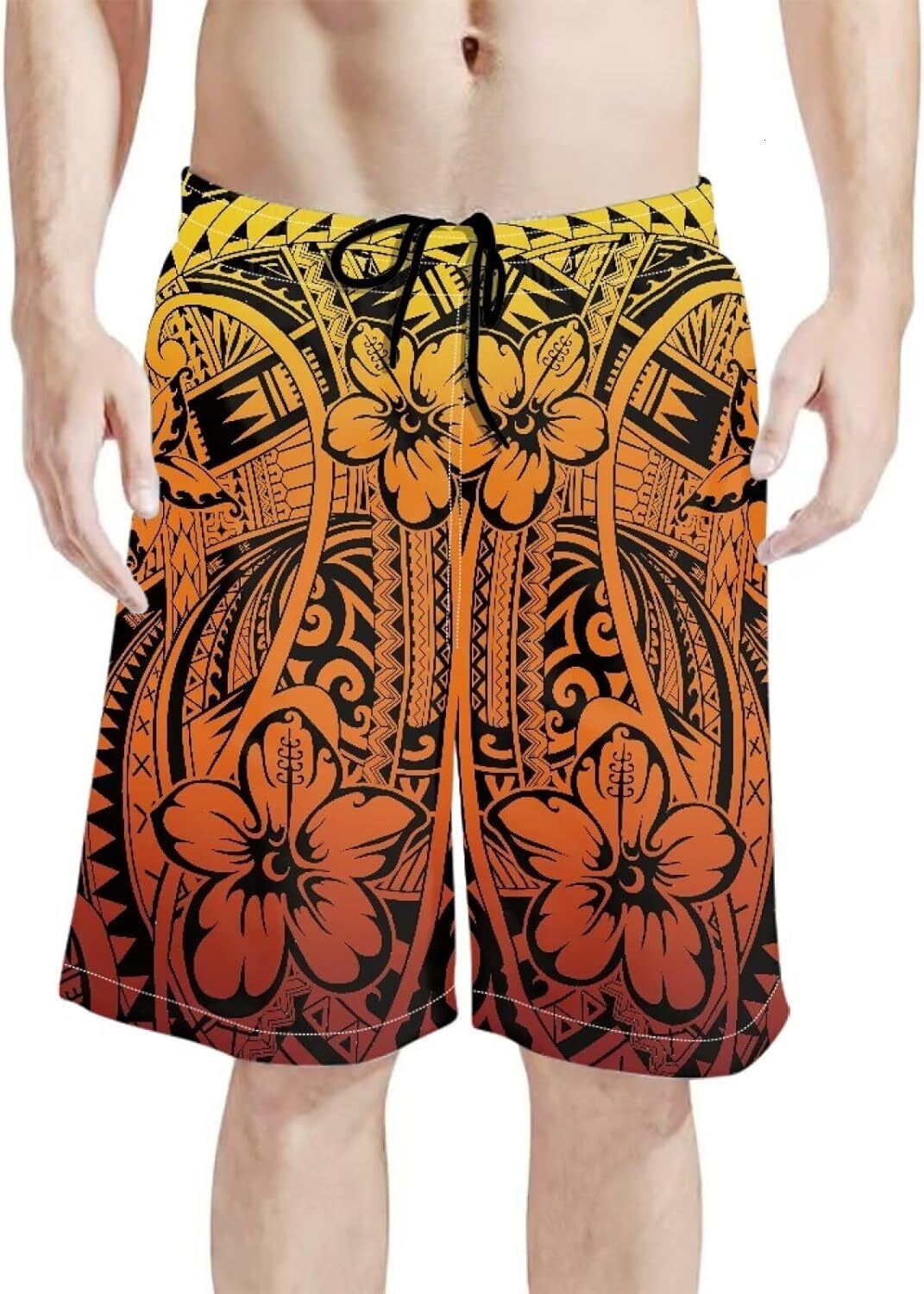 Polynesian Style Prints Mens Shorts Casual Mens Athletic Shorts Samoa Print Colorful Hemp Leaves Men's Shorts Fashionable and minimalist