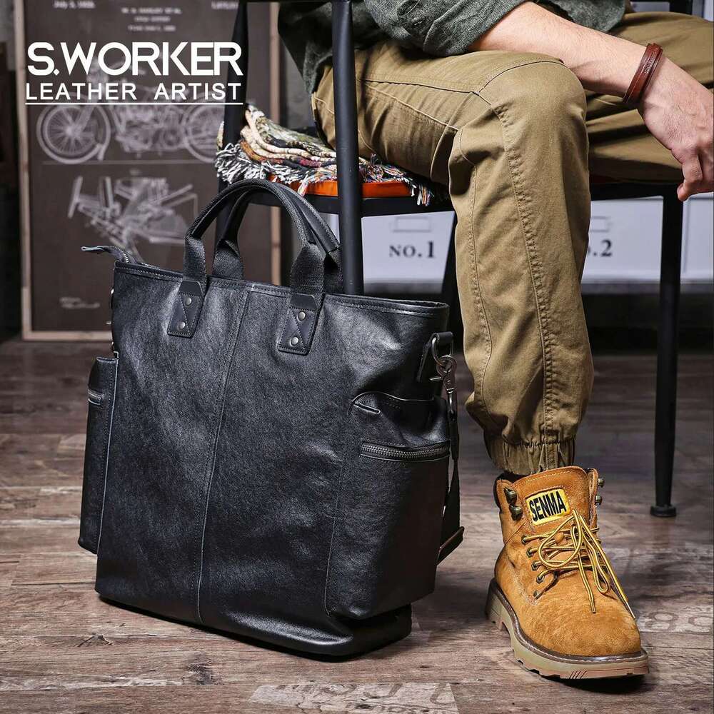 Genuine Men's Brifecase 15 Inch Laptop Bags Simple Cowhide HandBag Vegetable-tanned Leather Fashion Casual Style