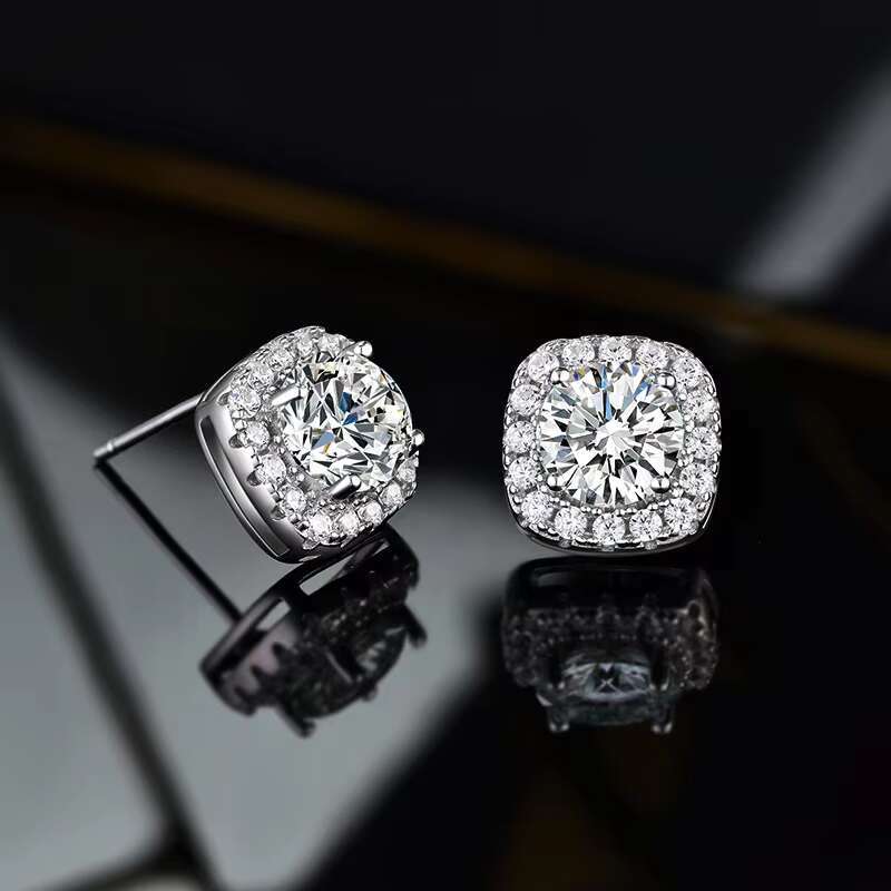 Sterling Silver Earrings Classic square Inlays with Sand and Stone Men and Women Moissanite Womens Party Wedding Accessories