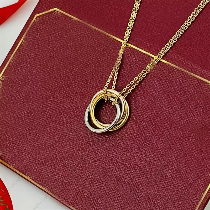 3 ring pendant necklace diamond necklace women jewelry 18K ring necklace necklace electric three color three ring single diamond pendant clavicle chain female
