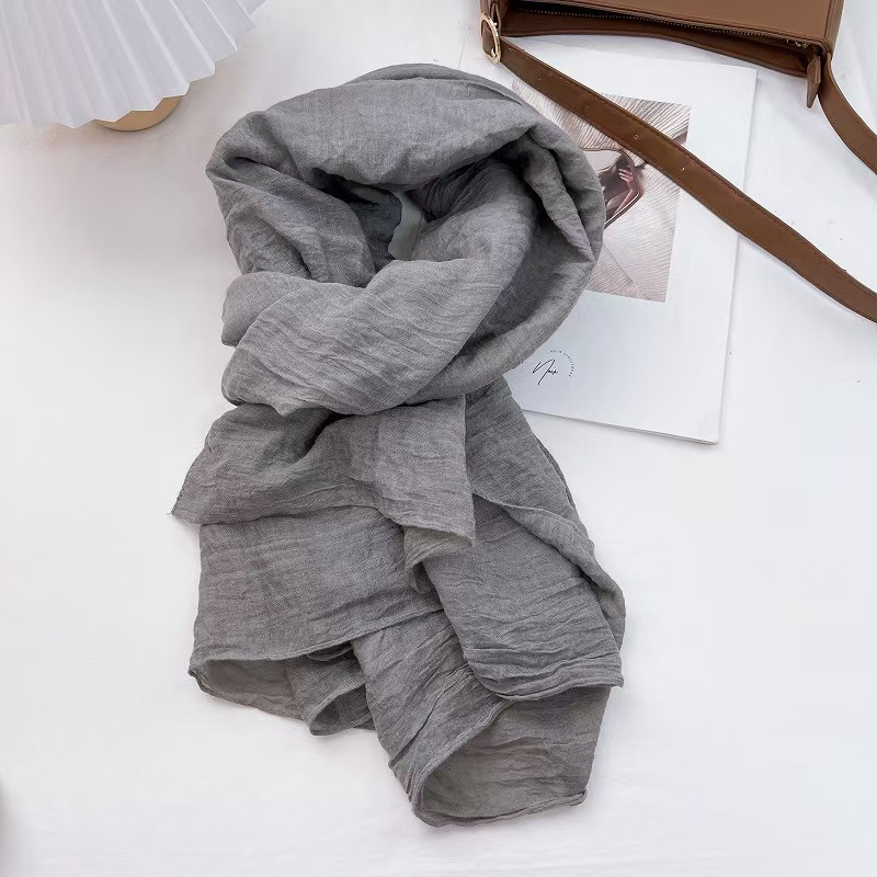 T594 textured wrinkled linen scarf nostalgic retro dirty dyed cotton and linen scarf female spring and autumn original silk scarf autumn and winter