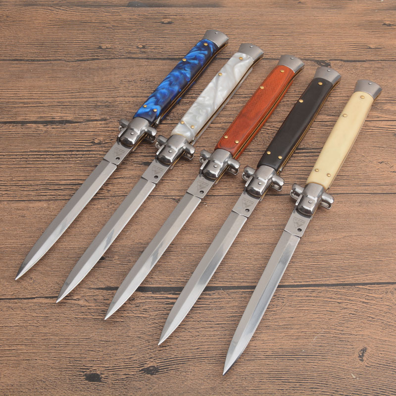 5Models 13'' Godfather Stiletto Folding Blade Knife 3.5 440c Steel Blade, Acrylic/Wood Handles