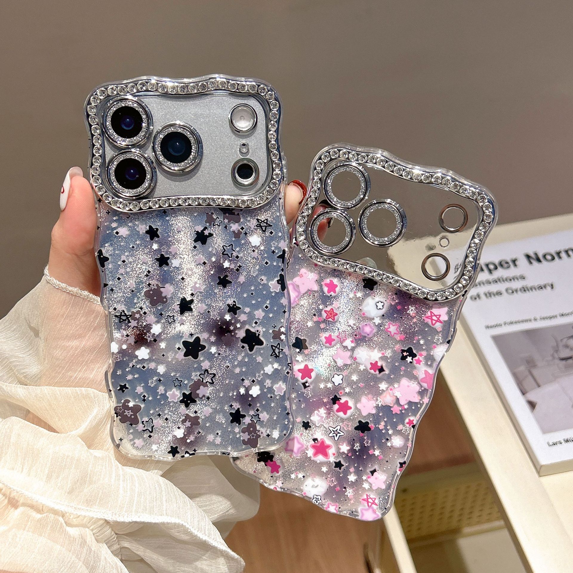 Twisted Edge Gradient Star Phone Case iPhone 17 Pro Max Compatible With Apple 16/15 Pro Diamond Lens Hard Case