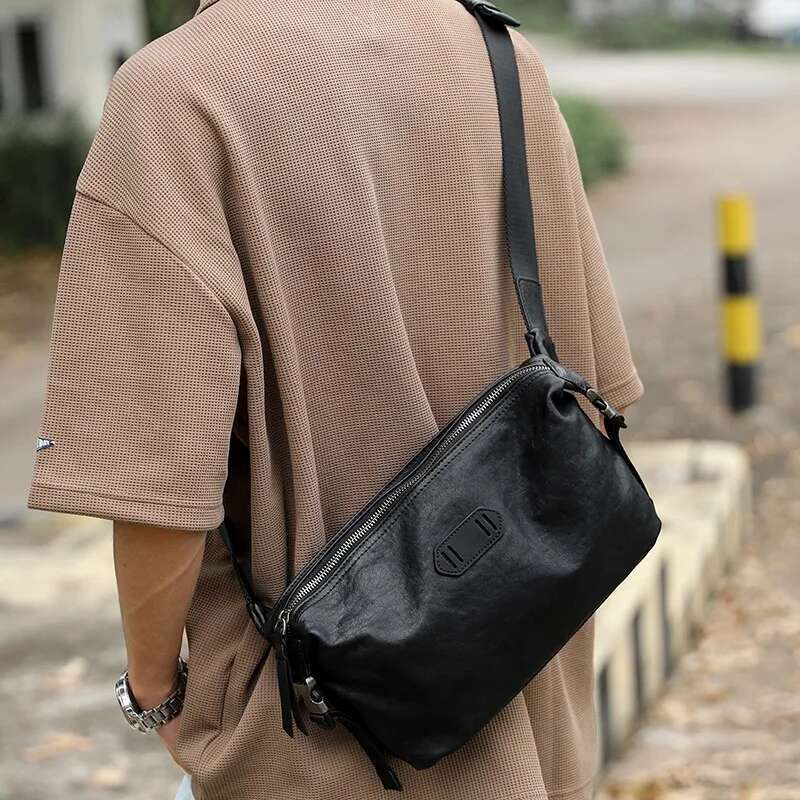 Wmnuo Cow Chest Bag Casual Classic Pillow Messenger Crossbody Men Genuine Leather Cowhide Male Shoulder Sling Waist Bags