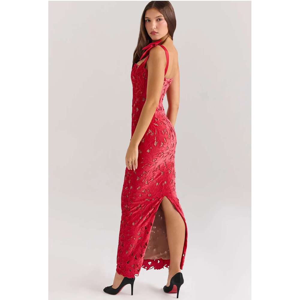 2025 Spring Summer Fashion Women Bows Lace Sexy Maxi Dress For Backless Bodycon Birthday Club Party Sleeveless Long Dresses