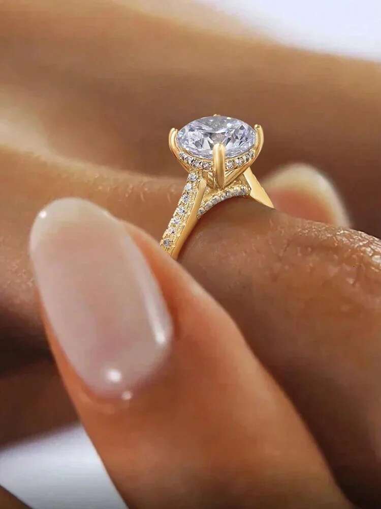 KNB Gorgeous Shiny 2 Carat Zircon Round Ring Real 925 Sterling Silver for Women Engagement Luxury High Quality Fine Jewelry