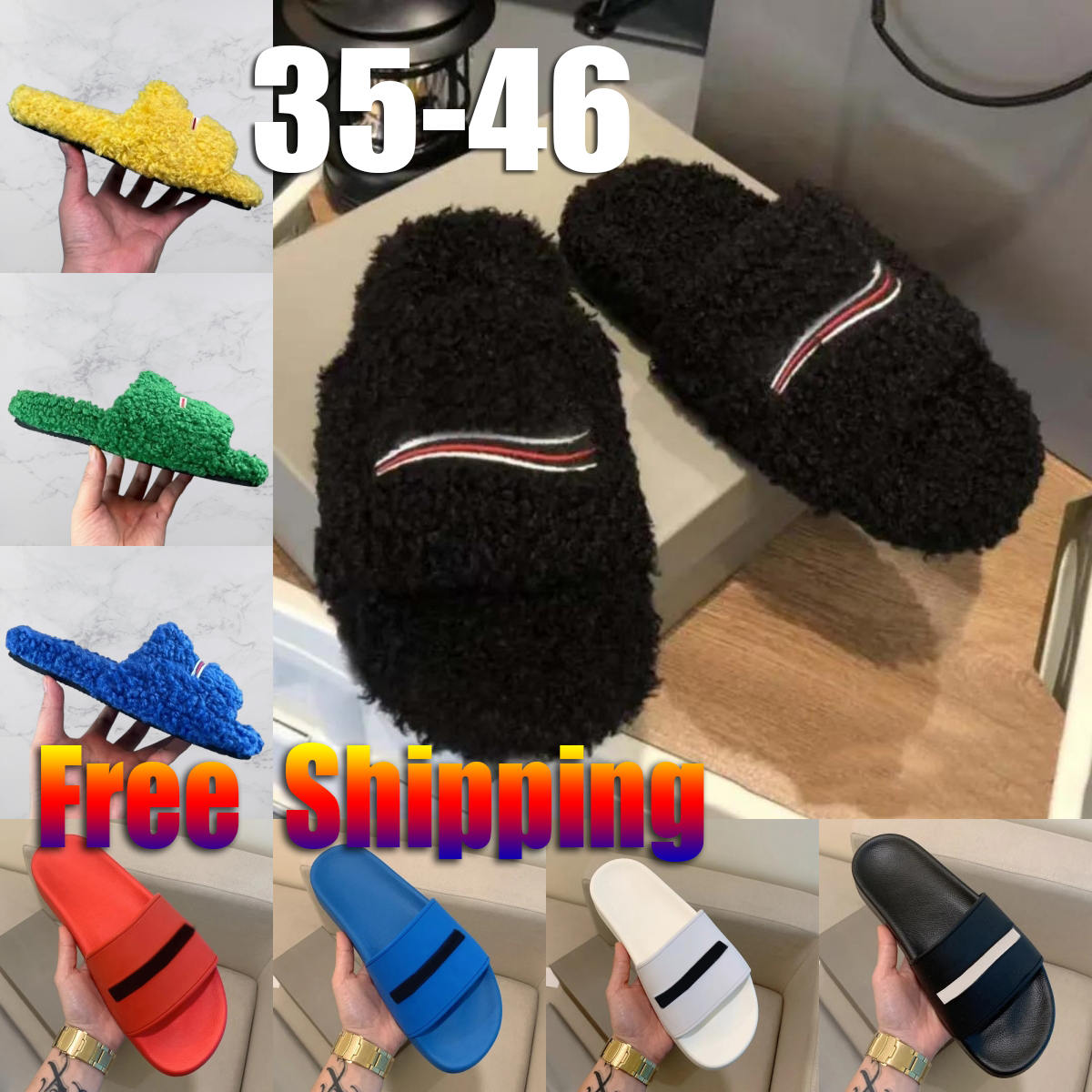 Luxury triangle Slides Designer men women Slippers Ladies Wool Winter Fur Fluffy Furry Warm Letters Sandals Comfortable Fuzzy Girl Paris Flip Flop Slipper 35-46