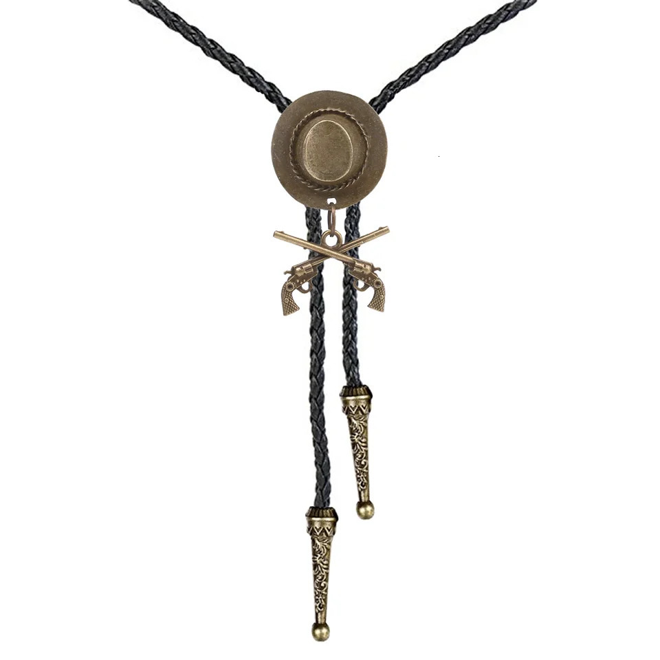 Western cowboy double gun hat bolo tie riding fashion accessories metal bolo tie 250430