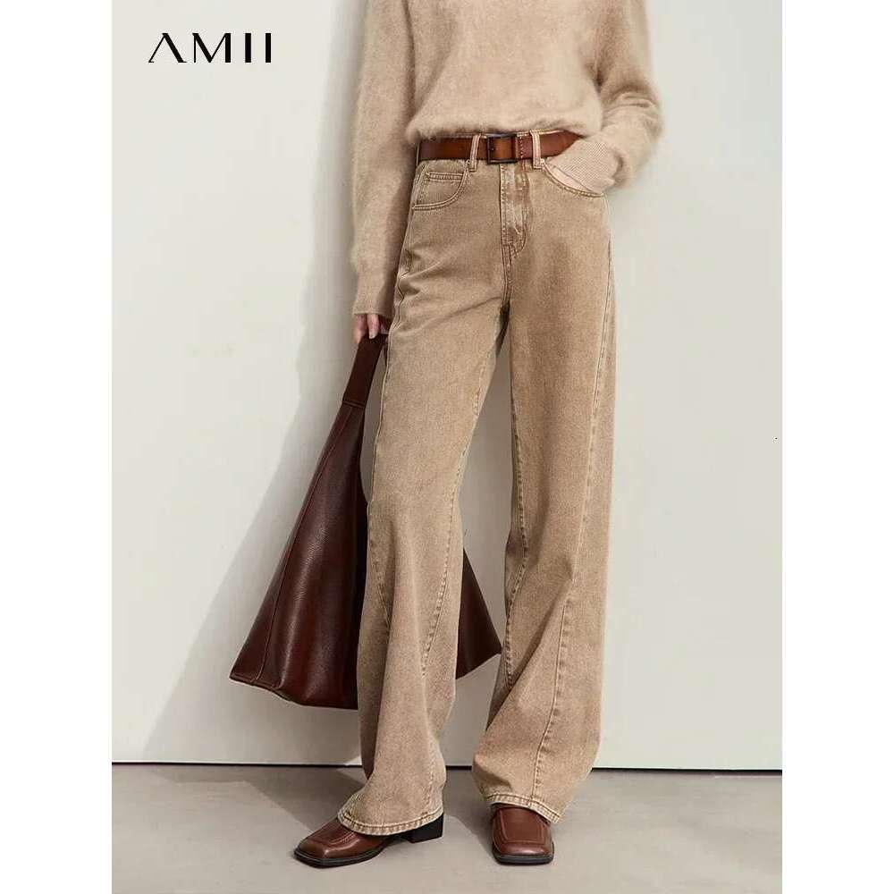 Amii Minimalism Women's Jeans 2024 Autumn New Casual Cotton Denim Pants Retro Trendy Loose Straight Wide-Leg Trousers 12443249