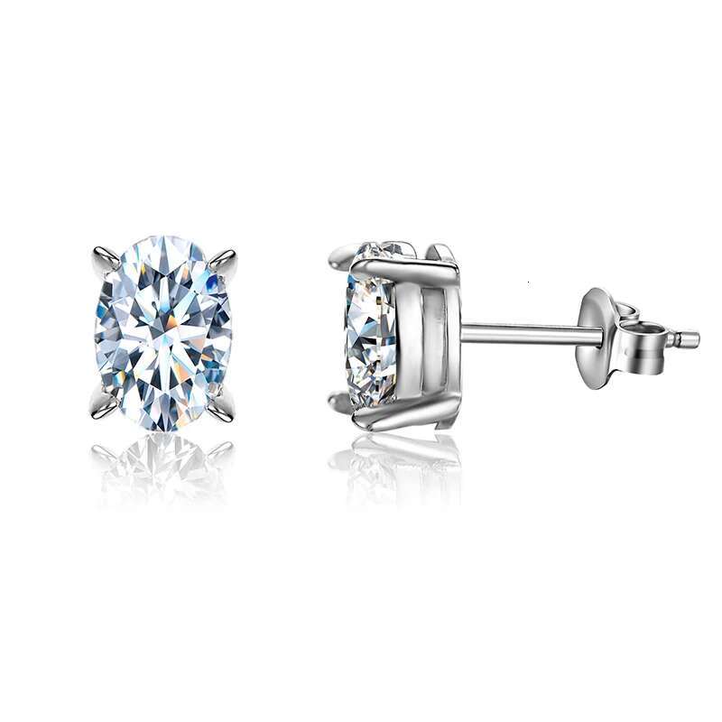 KNB 1CT Brilliant Oval Certified Moissanite Diamond Stud Earrings For Women 925 Sterling Silver Trendy Anniversary Gift Jewelry
