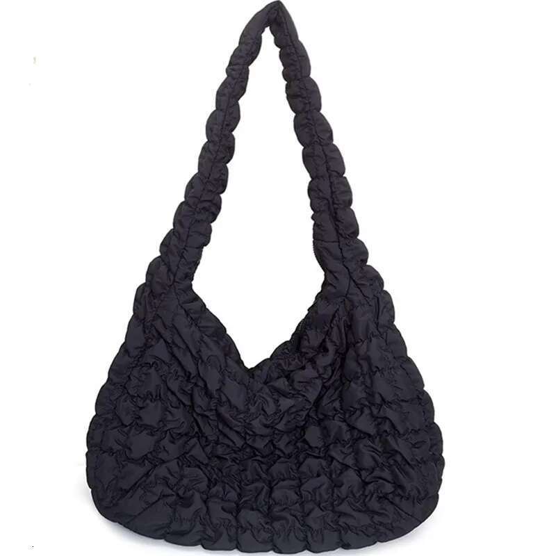 Women Pleated Handbag Large Capacity Down Big Shoulder Female Solid Color Space Cotton Padded Dumpling Shopping Bag Bag