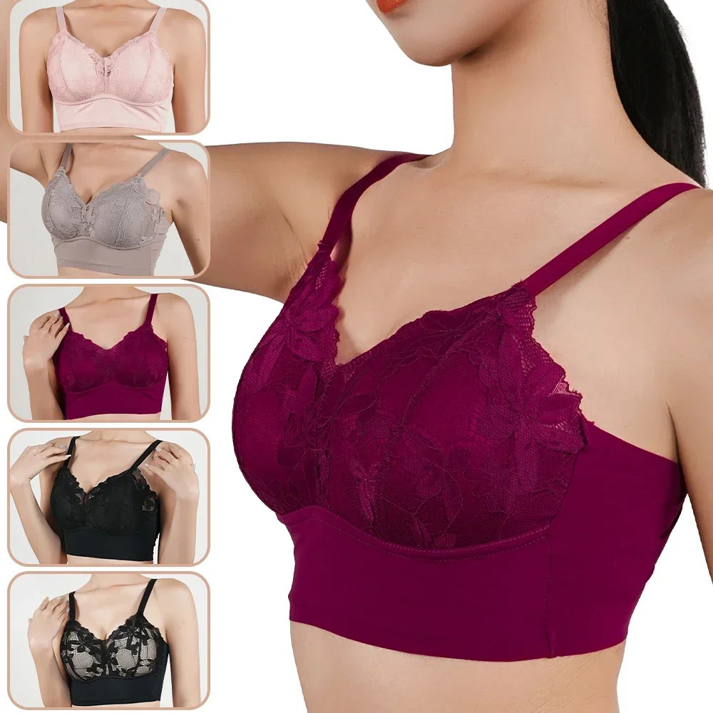 Womens wireless bra thin seamless push up top breathable lace full coverage Bralette womens deep cup daily exercise 250430