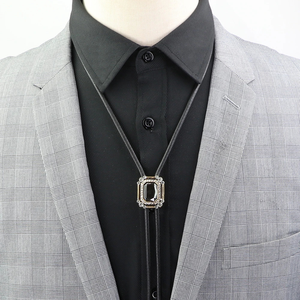 Bolo tie Western Cowboy Opal Rodeo Leather Necktie Trendy Tie Necklaces Dance Necktie Retro Shirt Obsidian Pendant 250430