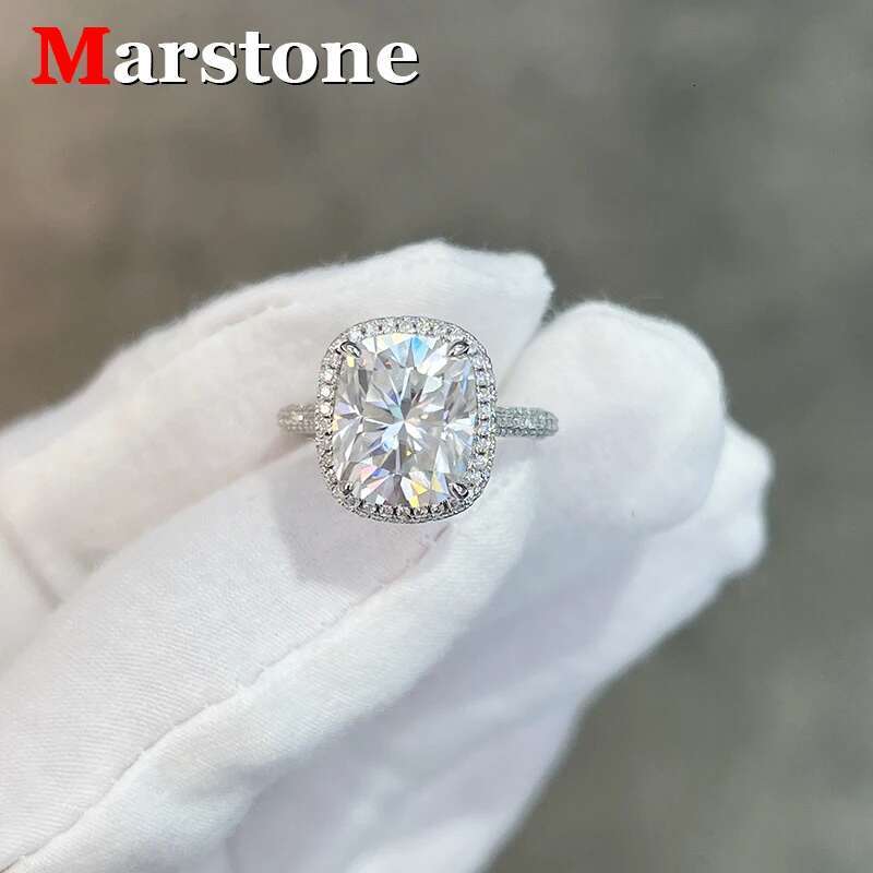 Full Moissanite Diamond D Color 6CT Cushion Ladys Wedding Rings 925 Sterling Silver Plated 18K Gold Fine Jewelry Ring for Women