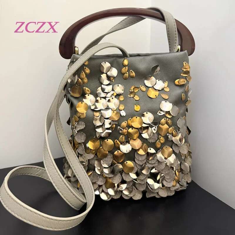 2025 New Unique Design Exquisite Sequin Handbag Bucket Handmade Shoulder Crossbody Bag For Women