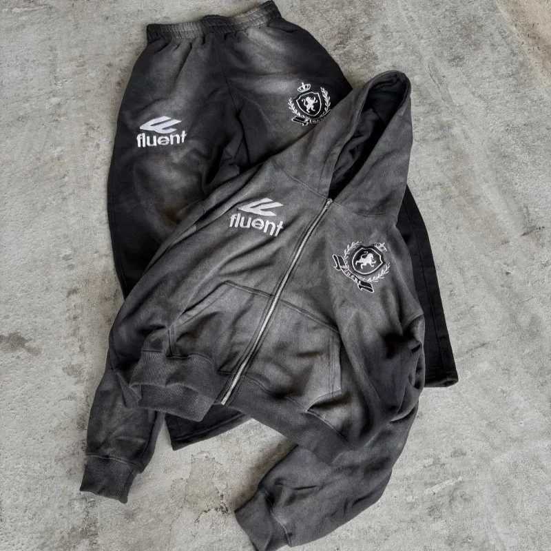 American Fashion Pattern Embroidered Mens Street Y2K Hip Hop Clown Sportswear Unisex Casual Loose Wide Leg Pants Punk Hoodie w250430