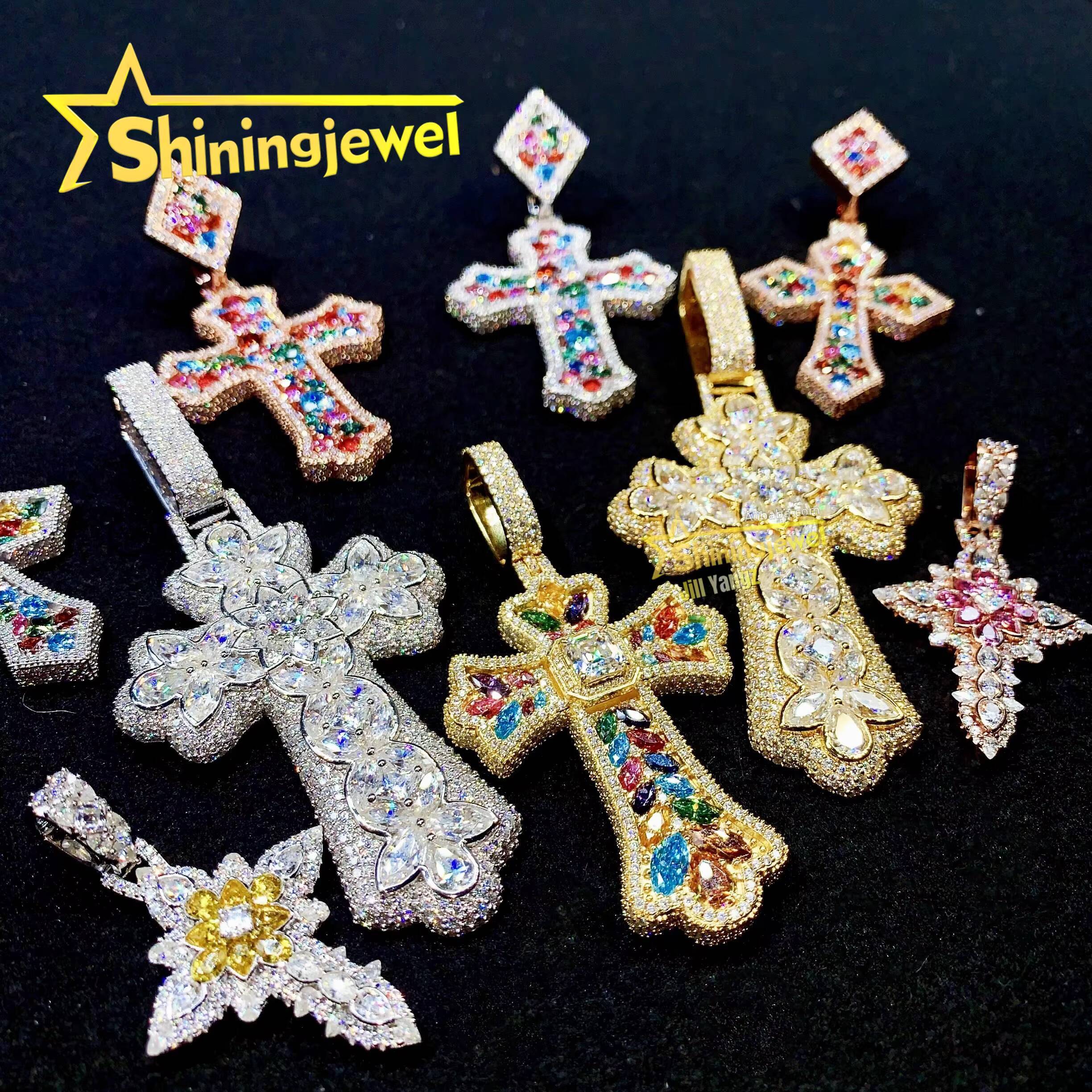 Trending Products Mixed Cutting Color Moissanite Cross Pendant Collection Hip Hop Iced Out Pendant Religious Jewelry