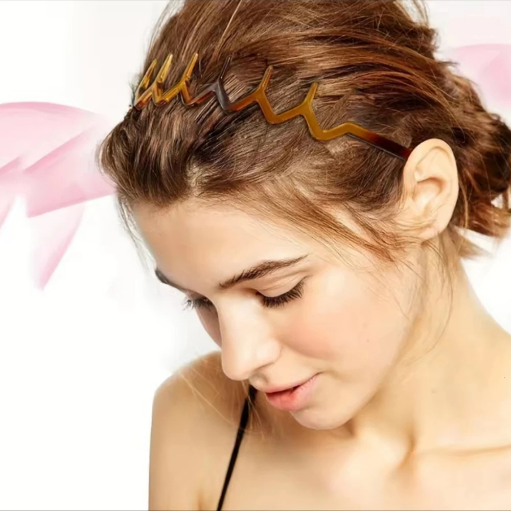 2pcs Black Amber Ripple Anti Slip Headband Anti Drop Resin Long Tooth Design for Men Women Face Washing Skincare Headband 251125