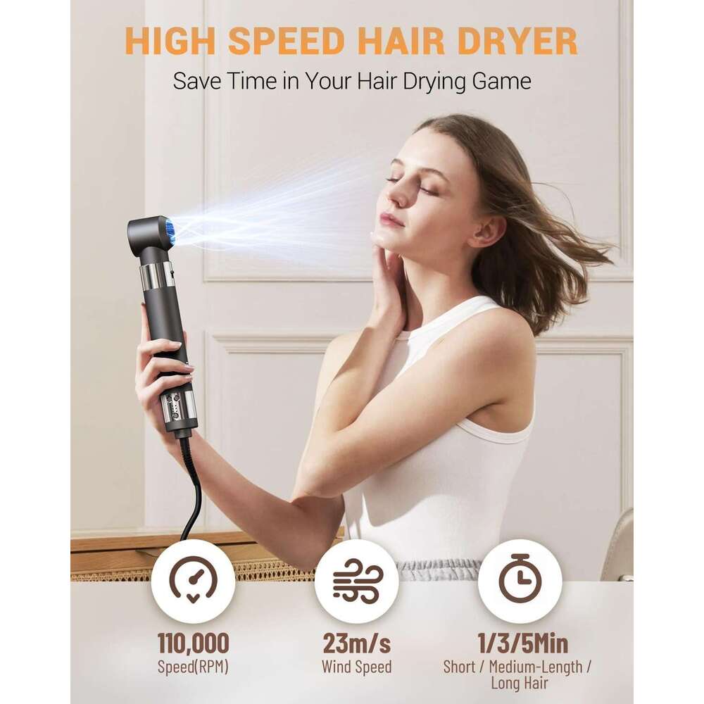 IBAYS 6 in 1 Professional Hot Air Styler, 110,000 RPM High-Speed Negative Ionic Hair Dryer, Auto Wrap Curler Frizz-Free Blow Dryer Brush for