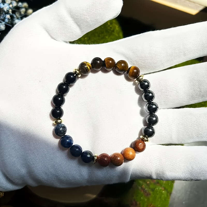 Temu Xiyin TK bracelet with tiger's eye, obsidian, lapis lazuli, chalcopyrite