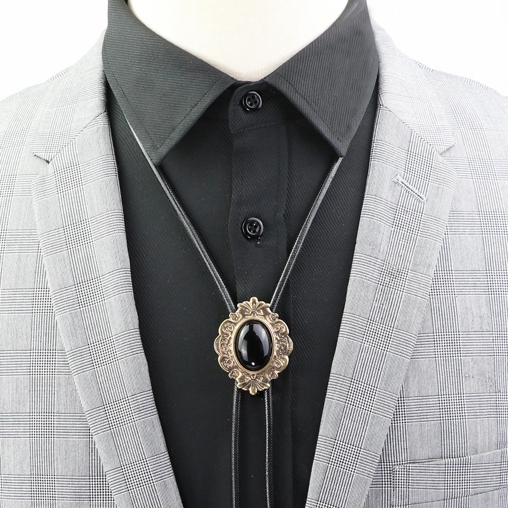 Bolo tie Western Cowboy Opal Rodeo Leather Necktie Trendy Tie Necklaces Dance Necktie Retro Shirt Obsidian Pendant 250430