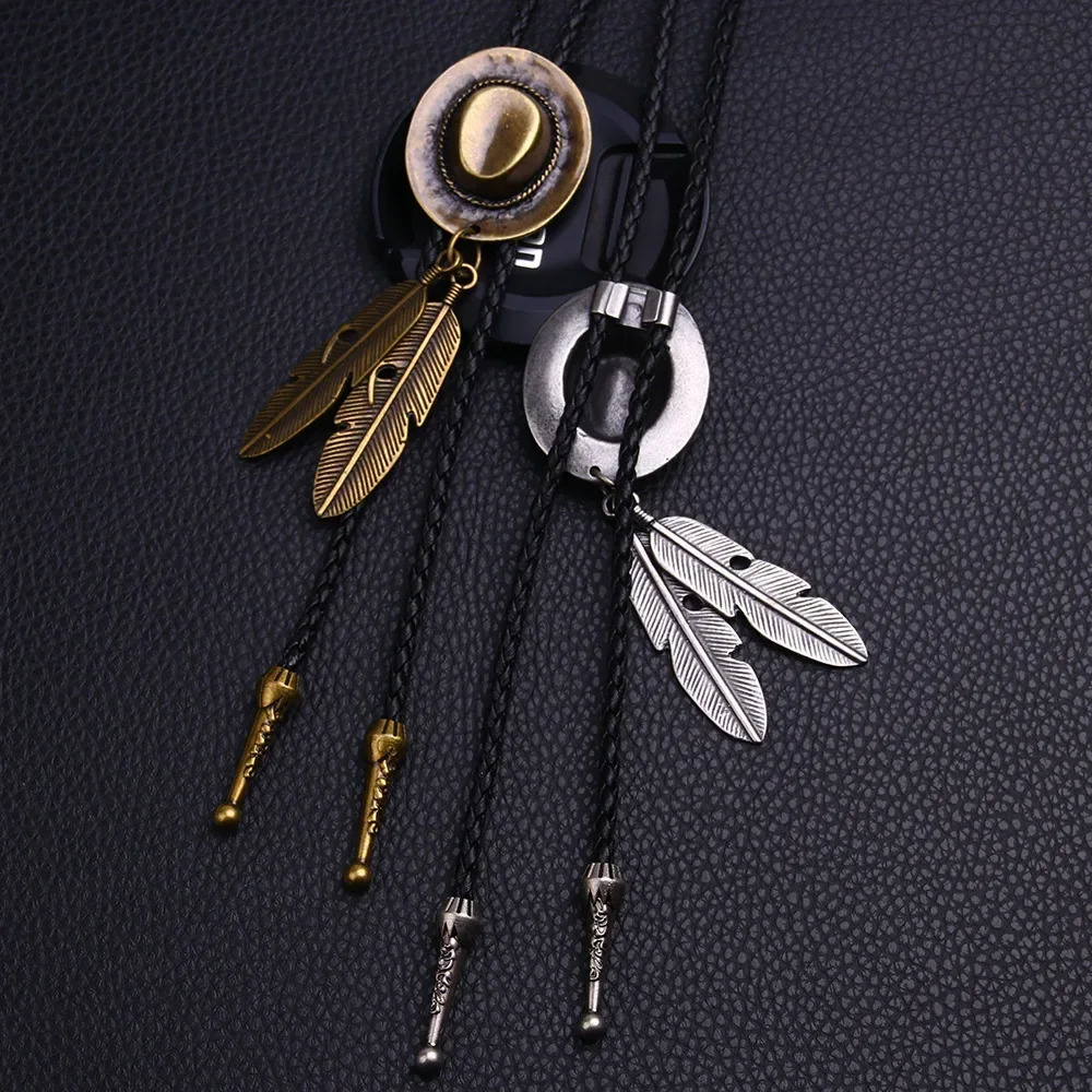 Vintage Cowboy Jazz Hat Alloy mens bolo tie Men Women Leather Rope Long Necklace Sweater Chain shirts Bolo Tie Men Accessories 250430
