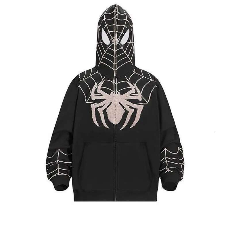 Gothic Spider Print Hooded Cardigan Full Zip Loose Top Women Men Clothing Y2K Vintage Punk Hoodie Kpop Jacket 90s fashion clothing women