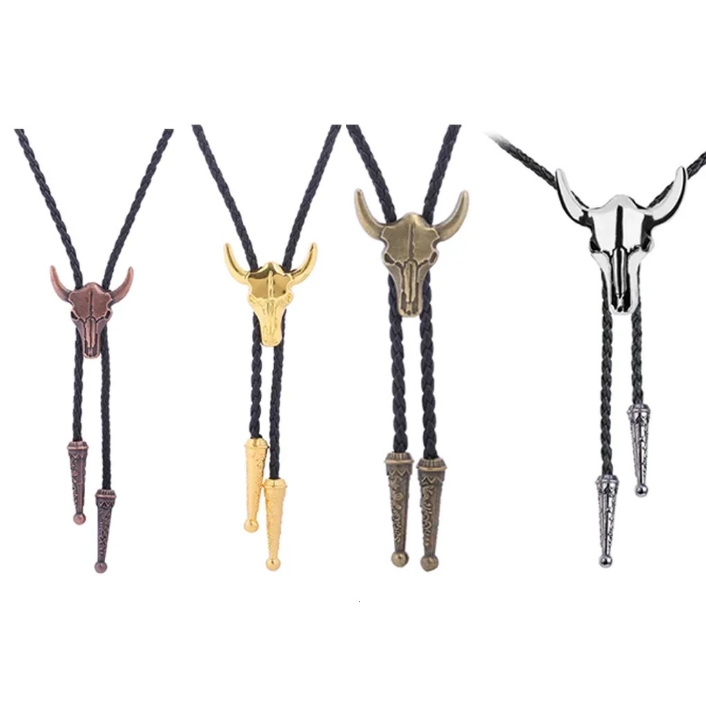 Golden Ties for Men American Cowboy Garment Accessory Tie Adjustable Bull Head Western Cowboy Bolo Tie Pendant Necklace 250430