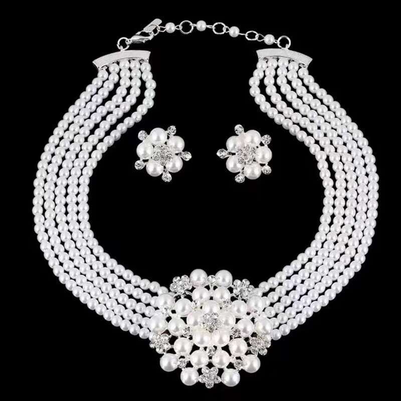 3 Pcs/Set Fashion Women's Set Luxurious Artificial Pearls Wedding Parties Simple Girls Jewelry Necklaces Earrings Gifts