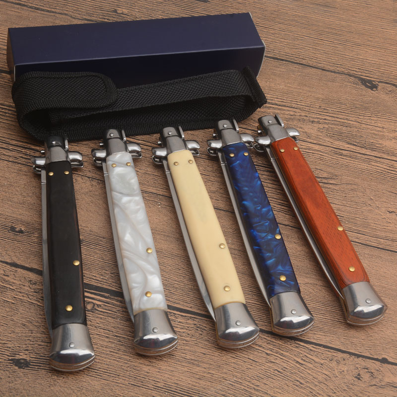 5Models 13'' Godfather Stiletto Folding Blade Knife 3.5 440c Steel Blade, Acrylic/Wood Handles