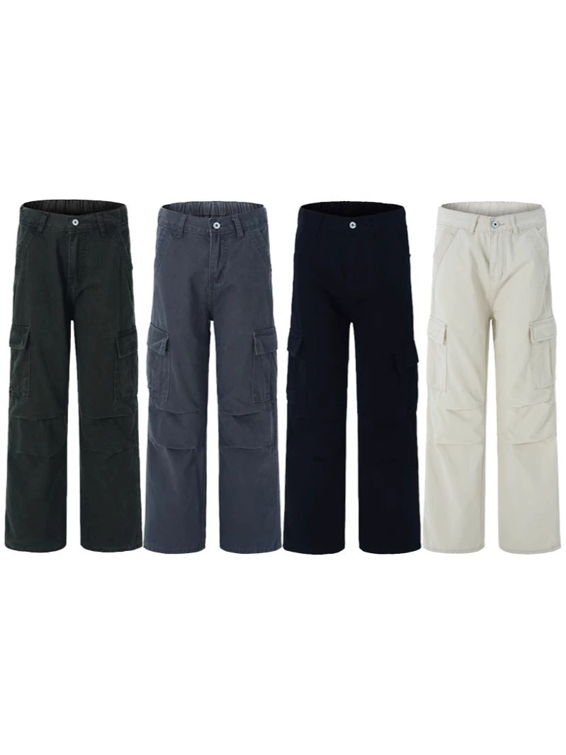 fashion pants vintage washed high street make old overalls mens wideleg loose straight casual trousers multiple pockets bottoms beige xxxl mens clothi