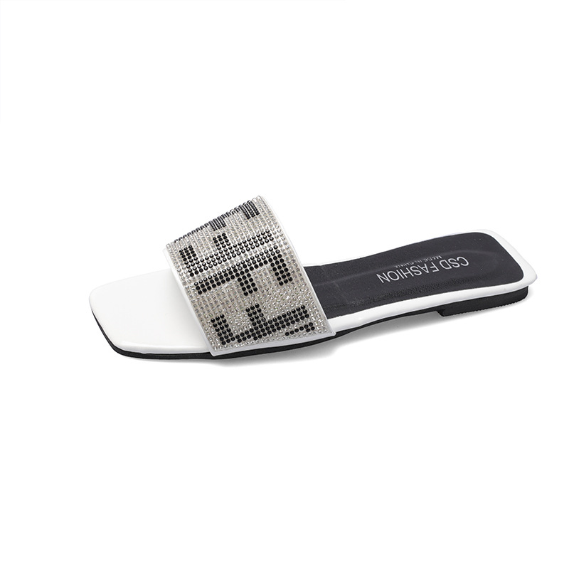 Free shipping designer Women's summer new Amazon large-sized square rhinocruffle lettering slippers Outdoor casual flat slippers