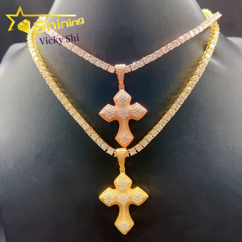 Factory Price Hip Hop Jewelry Pendants Pass Diamond Tester 925 Sterling Silver Moissanite Cross Pendant