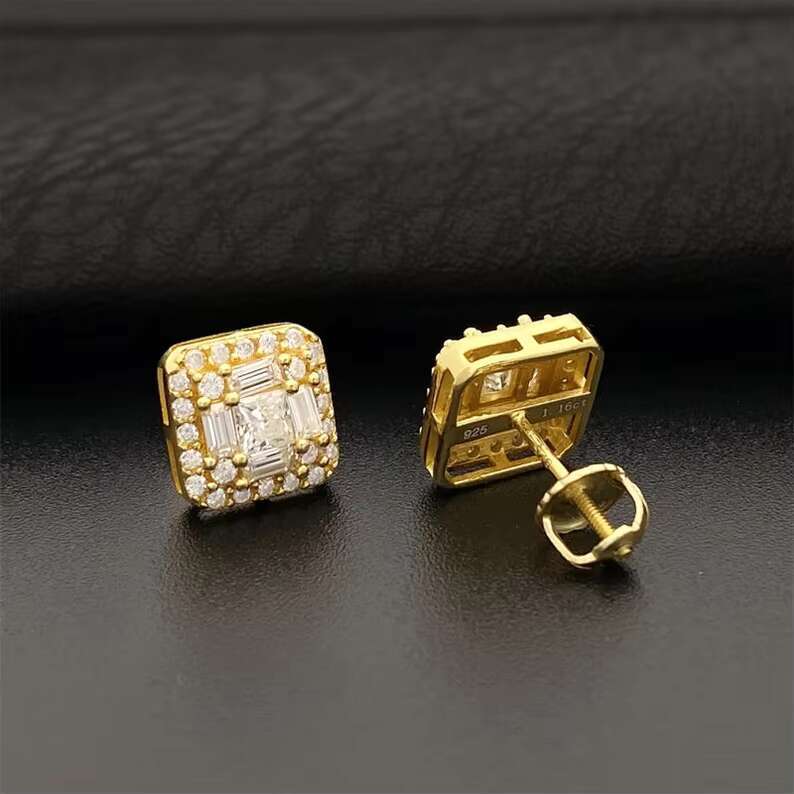 Pass Diamond Tester Iced Out Moissanite Hiphop VVS Custom Earrings 925 Sterling Silver Sparkling Moissanite Earrings