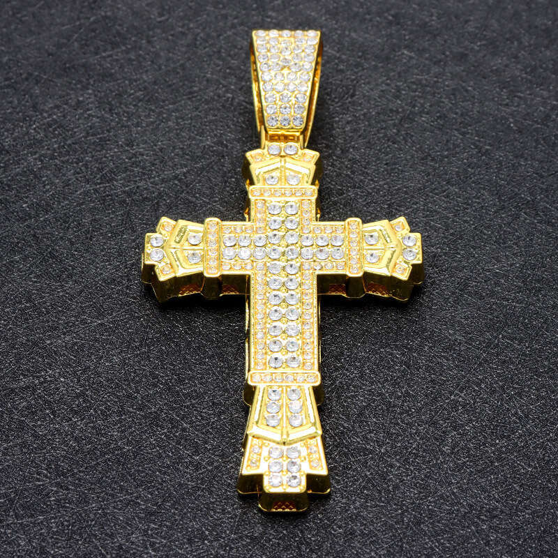Hip hop men necklace stainless steel cross pendant necklace Cuban chain retro gold necklace bracelet jewelry set