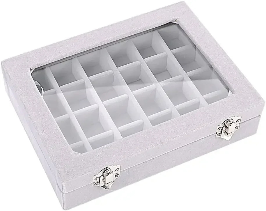 24 Grid Velvet Glass Jewelry Box Jewelry Organizer Earrings Storage Rack 250428