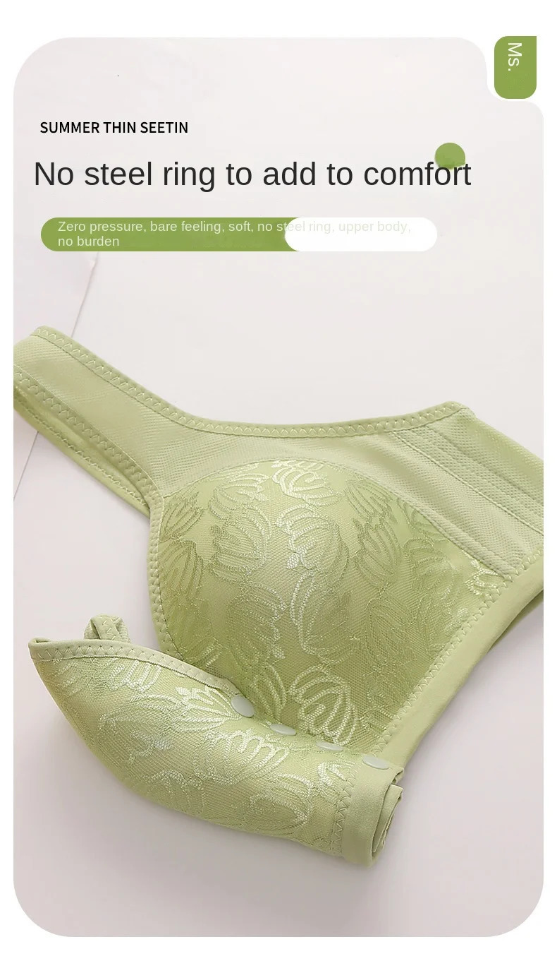 Large size front button sexy push up womens adjustable thin cup breathable and comfortable middleaged elderly mother underwear 250430